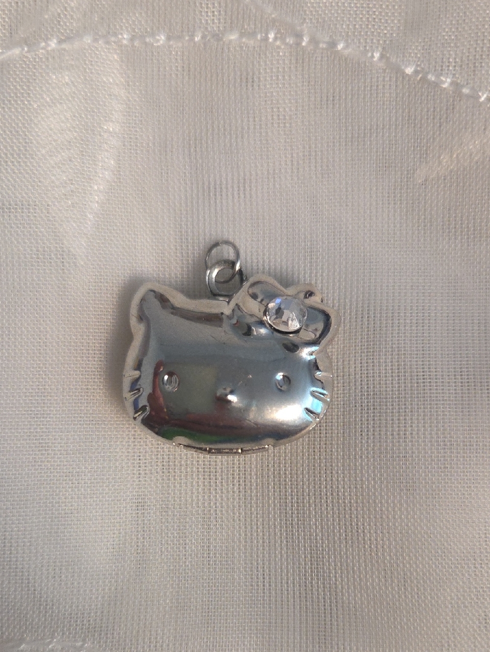 Silver Cat Face Pendant Charm with Rhinestone Bow